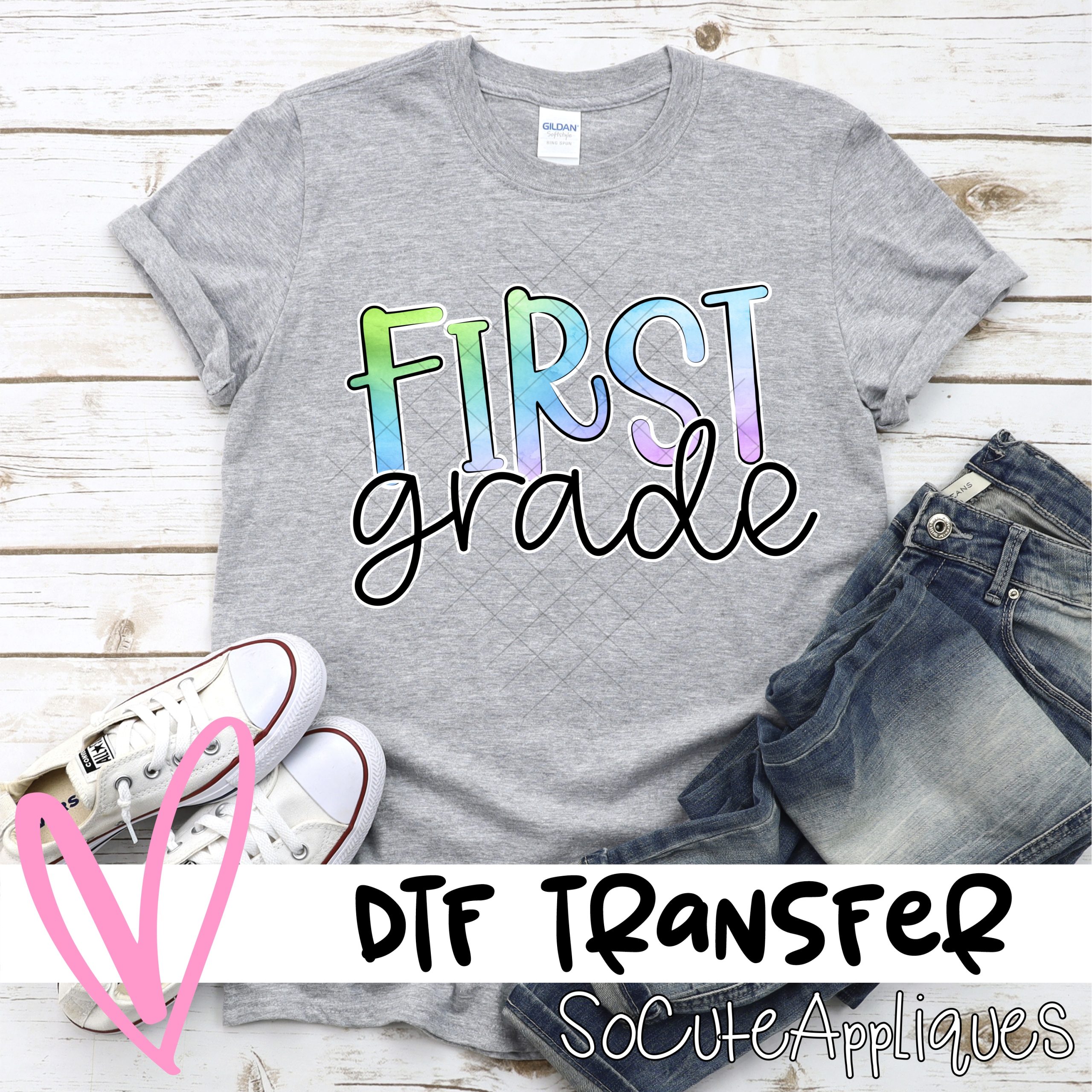 First grade watercolor *DTF* Transfer – socuteappliques.net