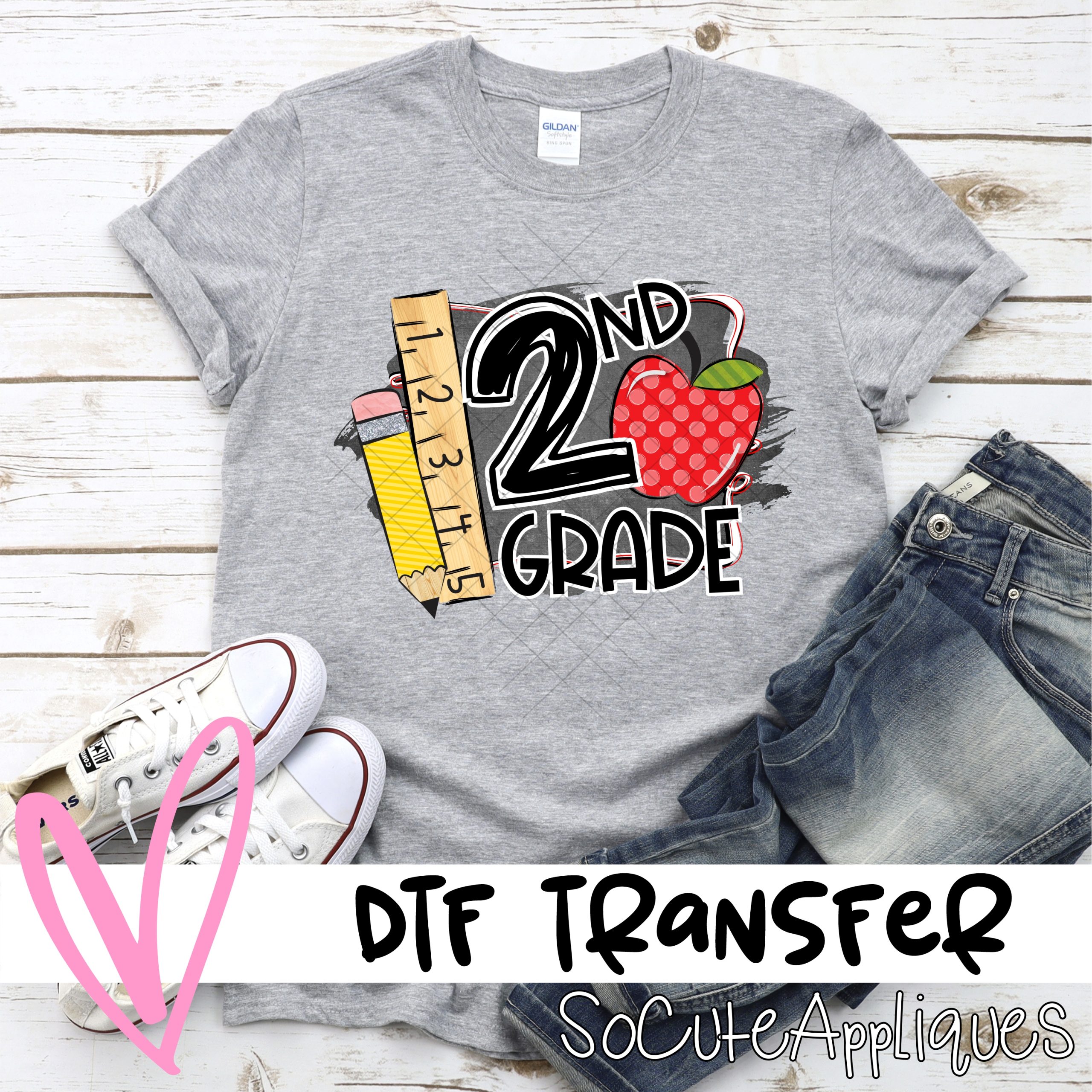 Second grade chalkboard apple *DTF* Transfer – socuteappliques.net