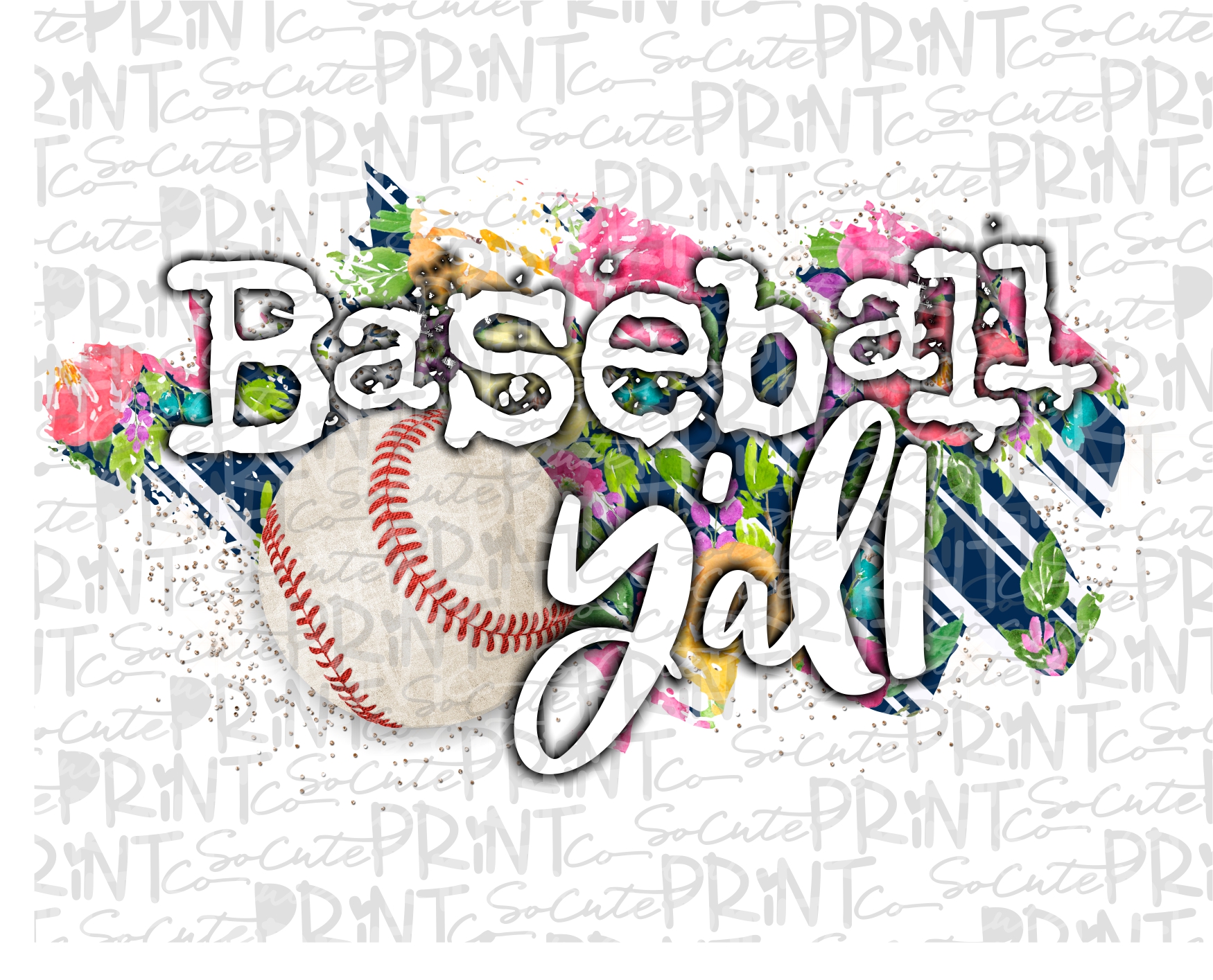 baseball yall floral ball 19 *Printable PNG* – socuteappliques.net