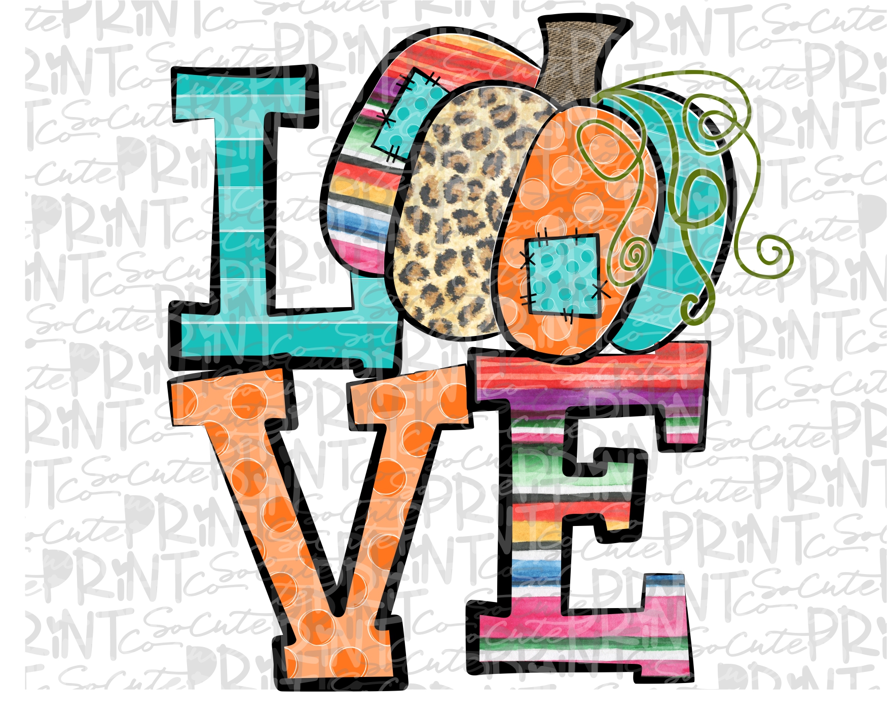 LOVE Pumpkin Serape and orange *Printable PNG* – socuteappliques.net