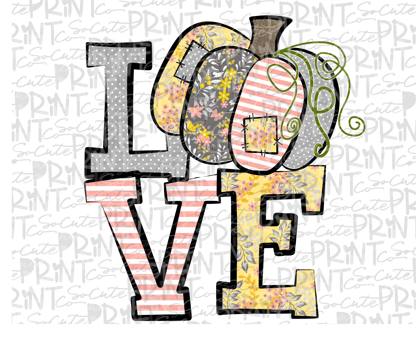 LOVE Pumpkin pink and gray *Printable PNG* – socuteappliques.net