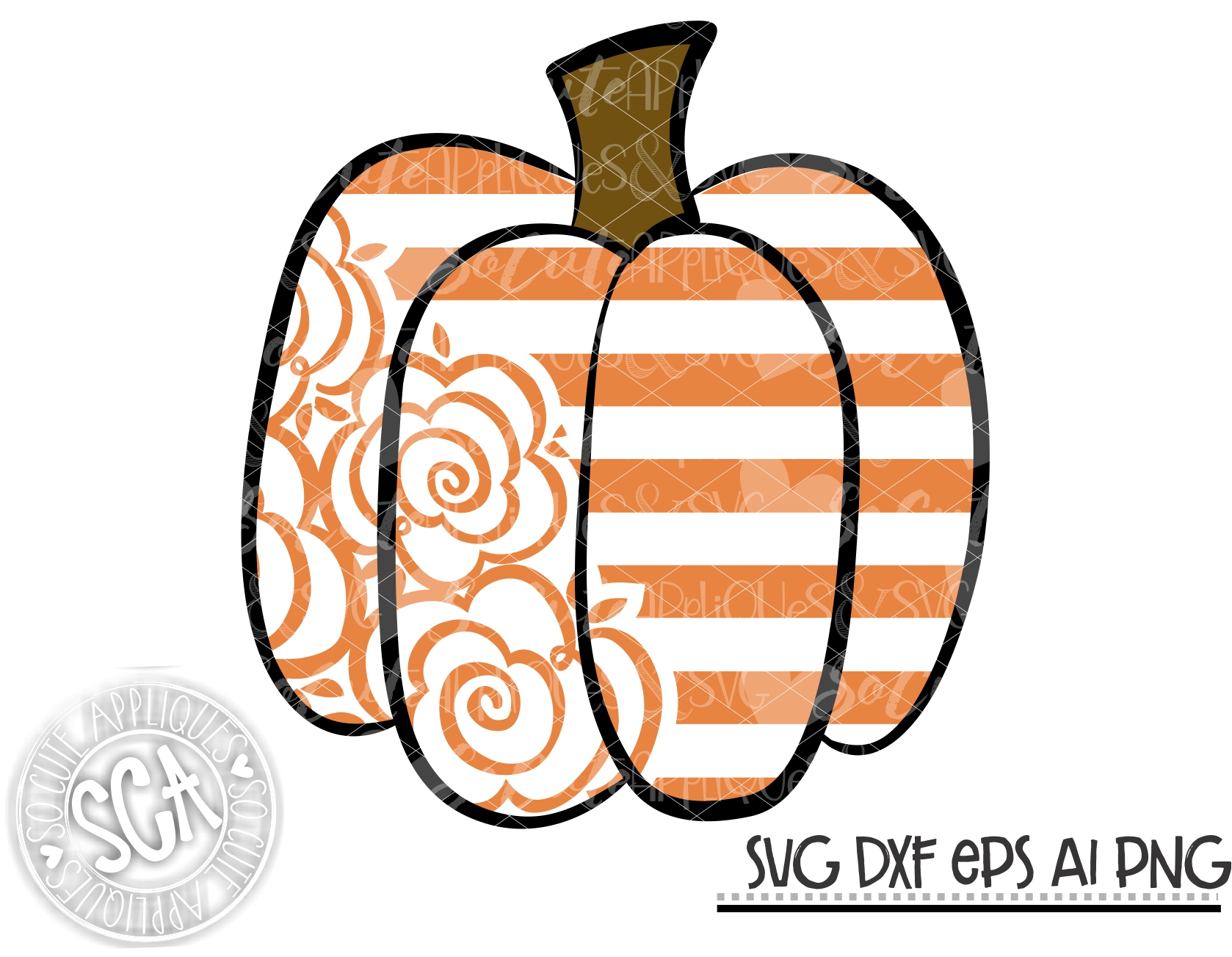 Download Pumpkin with flower stripe Motif SVG - socuteappliques.net