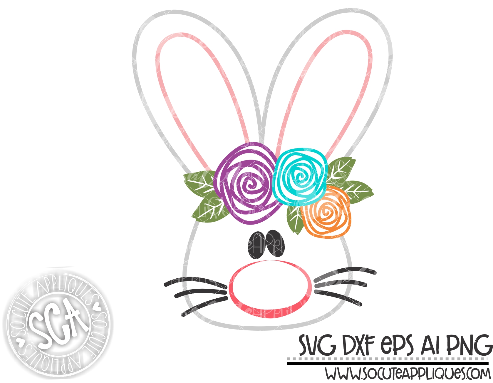 Download Bunny Flowers Face Outline 19 Svg Sca Socuteappliques Net