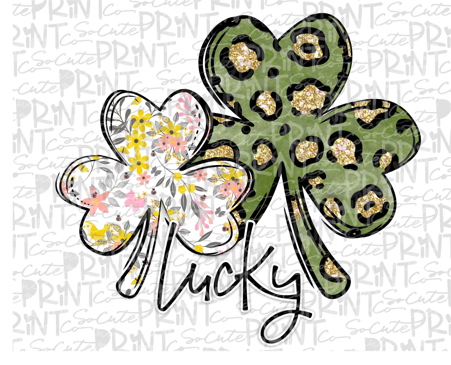 Lucky double clover floral green leopard 20 *Printable PNG ...