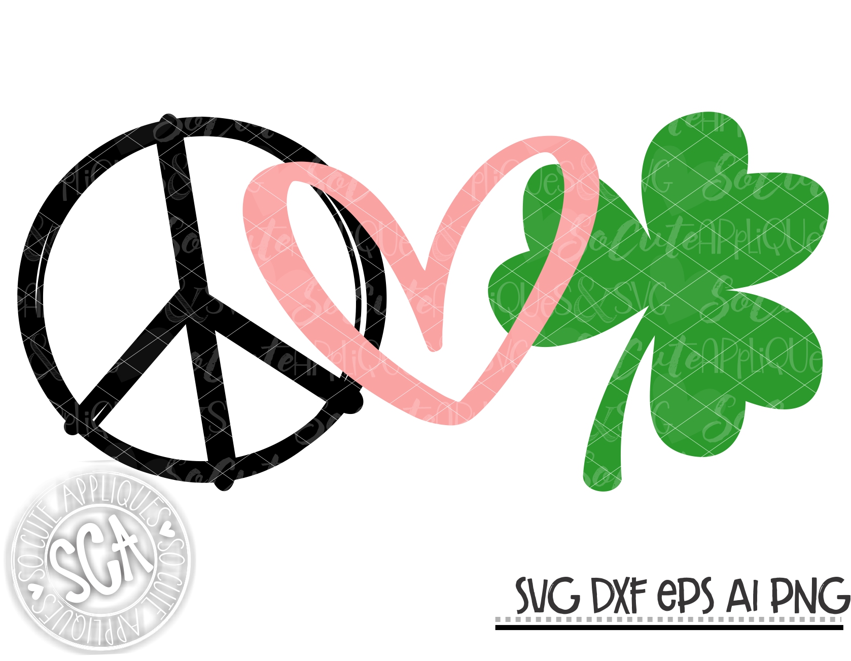 Peace Love Clover Svg Sca 20 Socuteappliques Net