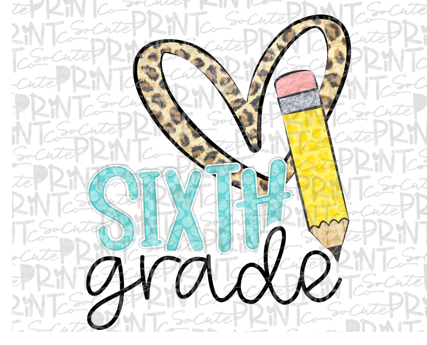 Sixth grade leopard heart pencil 20 *Printable Png* – socuteappliques.net