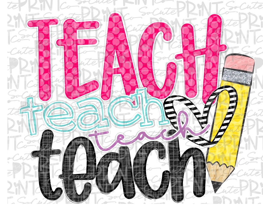 Teach teach teach stripe heart pencil 20 *Printable Png ...