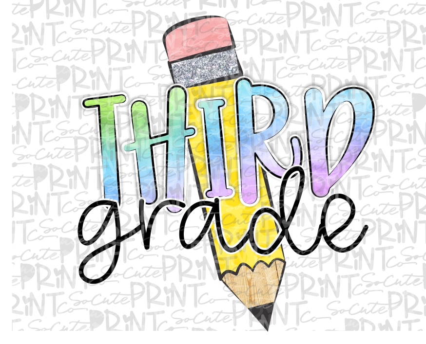 Tie dye third grade pencil 20 *Printable Png* – socuteappliques.net