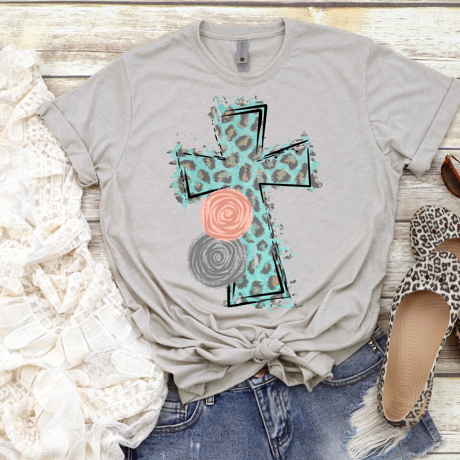 Blue leopard cross *TRANSFER*   (High heat SOFT INK)