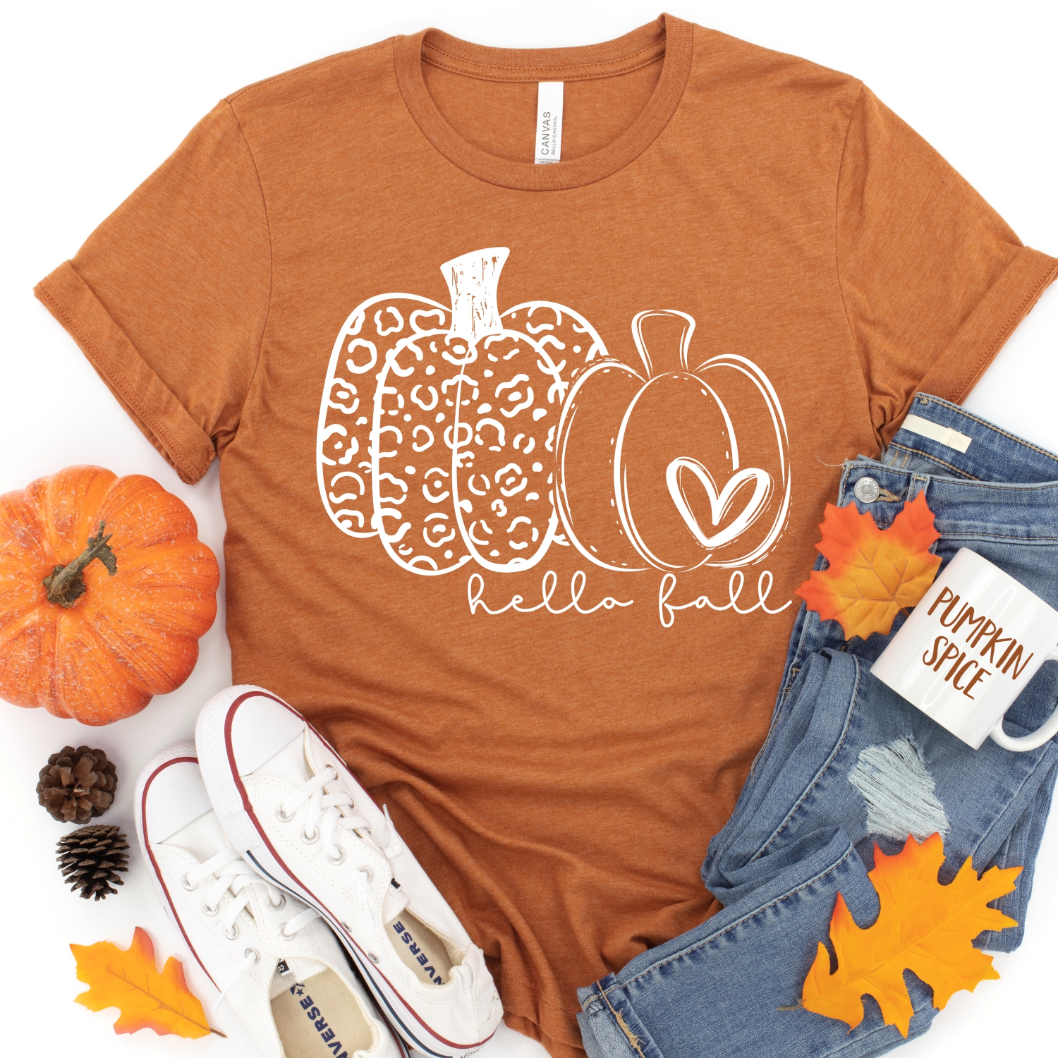 WHITE Hello Fall double pumpkin *ADULT* Screen Print – socuteappliques.net