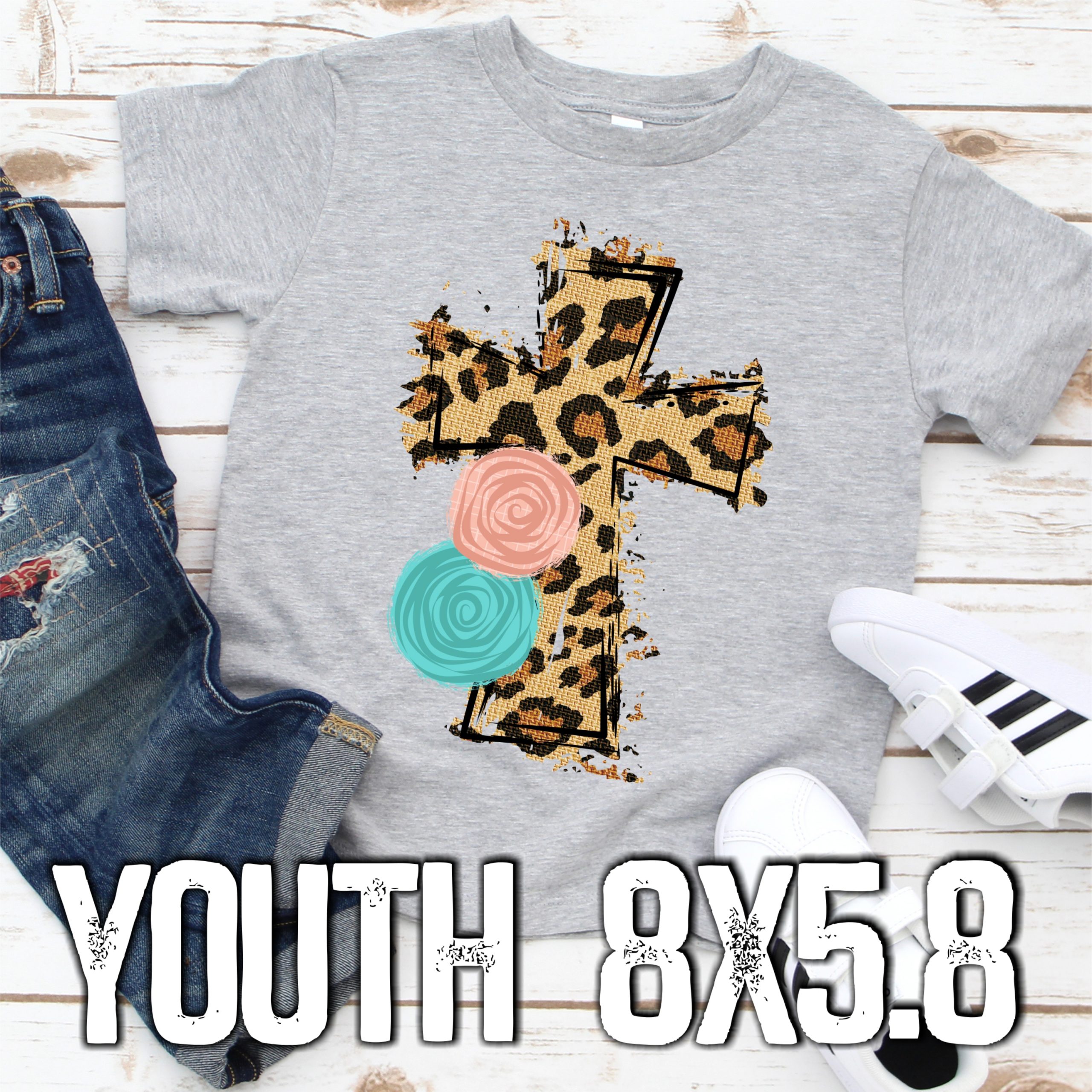 Leopard cross with flowers *YOUTH*  (High heat SOFT INK)