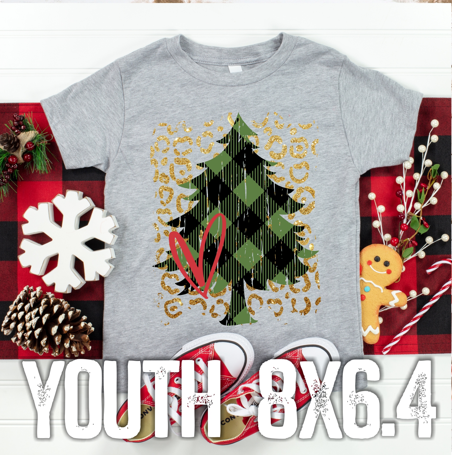 Green plaid tree on leopard *YOUTH*   (High heat SOFT INK)