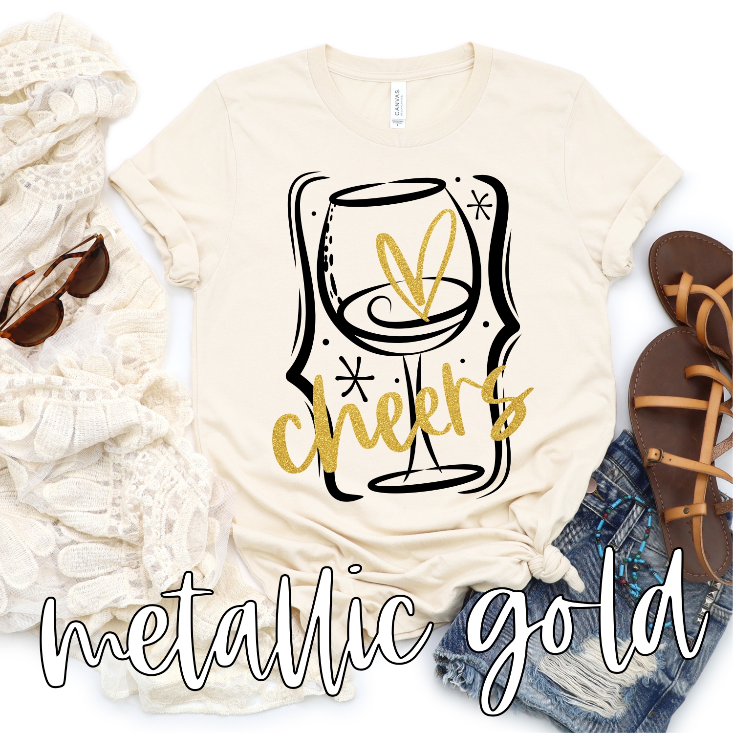Cheers glass in quotes *TRANSFER*    (High heat SOFT INK)