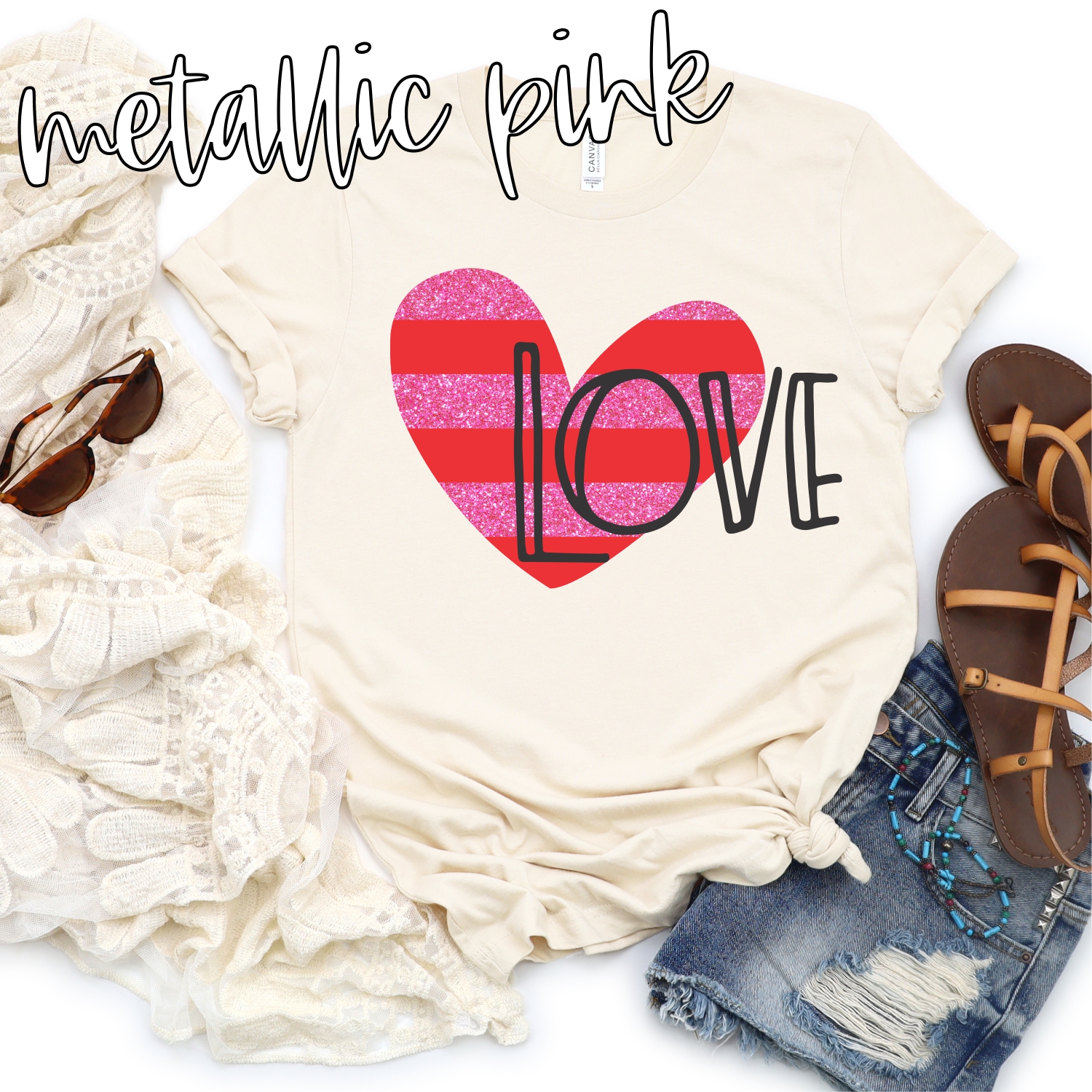 Love stripe heart *TRANSFER*    (High heat SOFT INK)