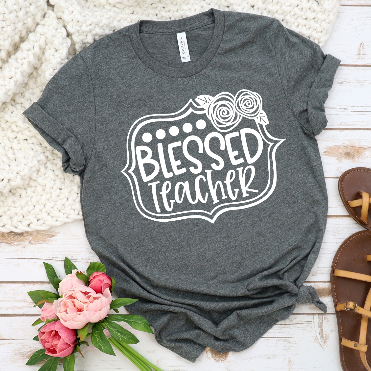 Blessed Teacher Flower Frame *TRANSFER*