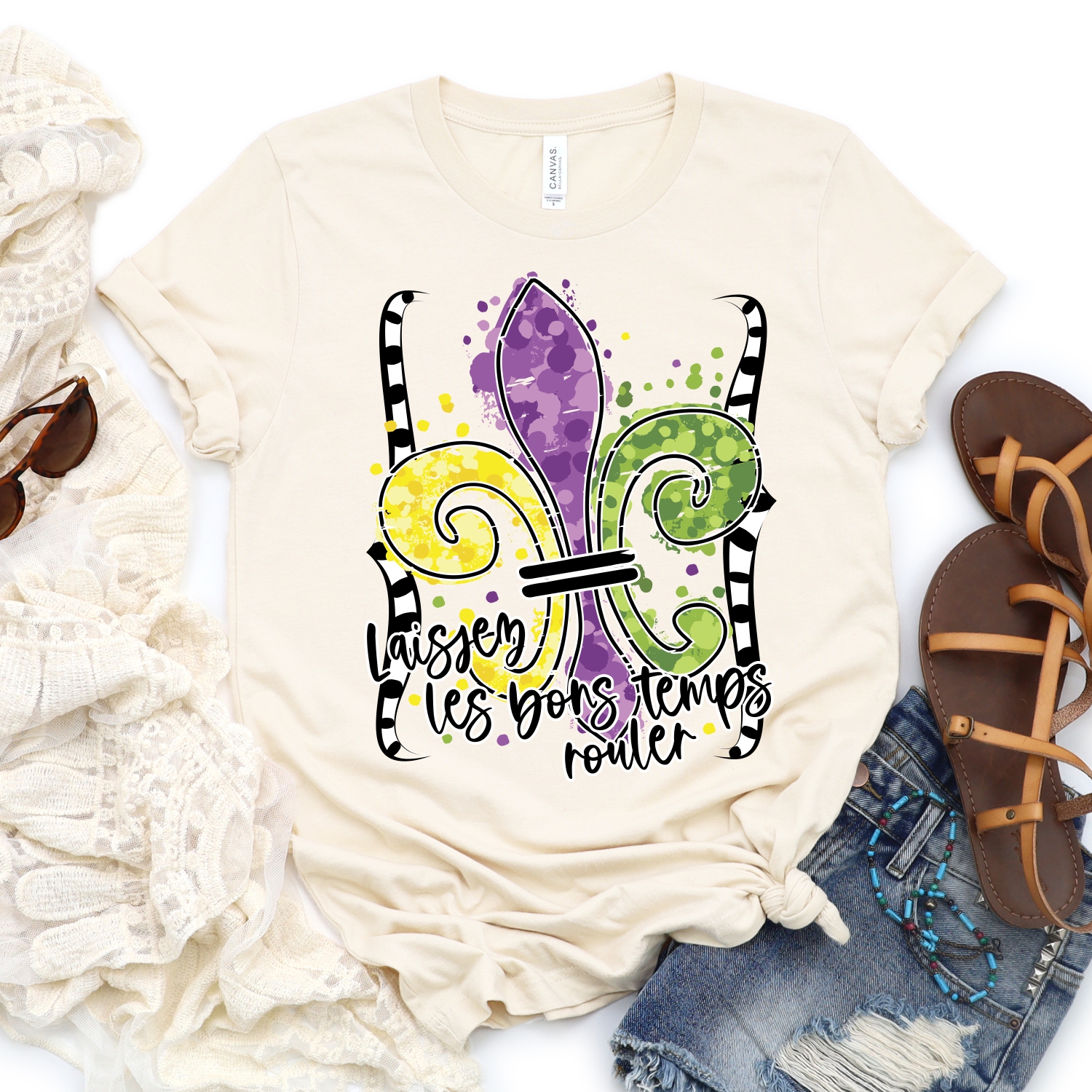 Fleur de lis Laissez Les Bons temps rouler *TRANSFER*  (High Heat SOFT INK)