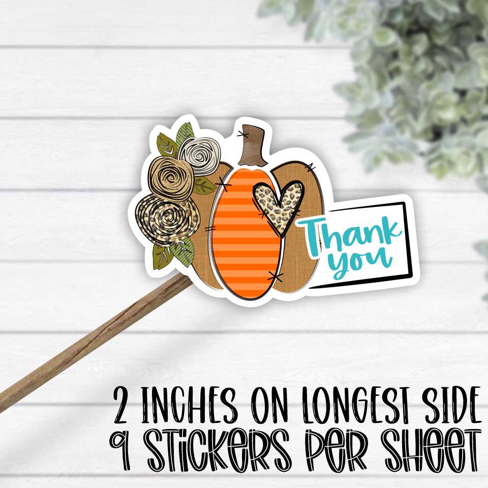 *STICKER SHEET* Linen orange pumpkin with flower thank you