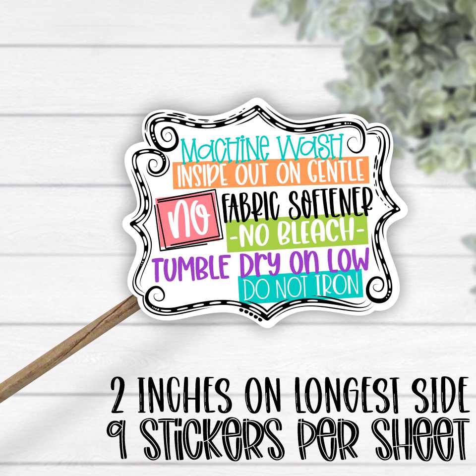 *STICKER SHEET* Washing Instructions frame NO IRON