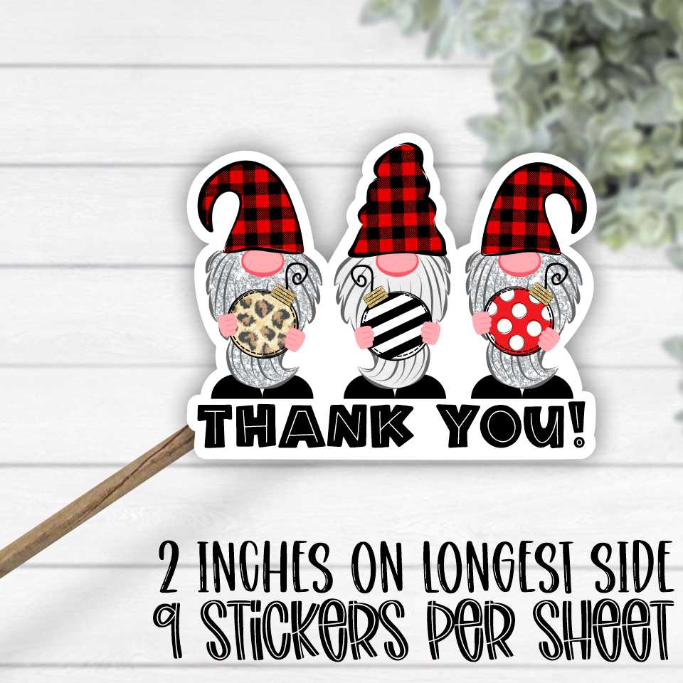 *STICKER SHEET* Christmas ball plaid gnomes Thank You