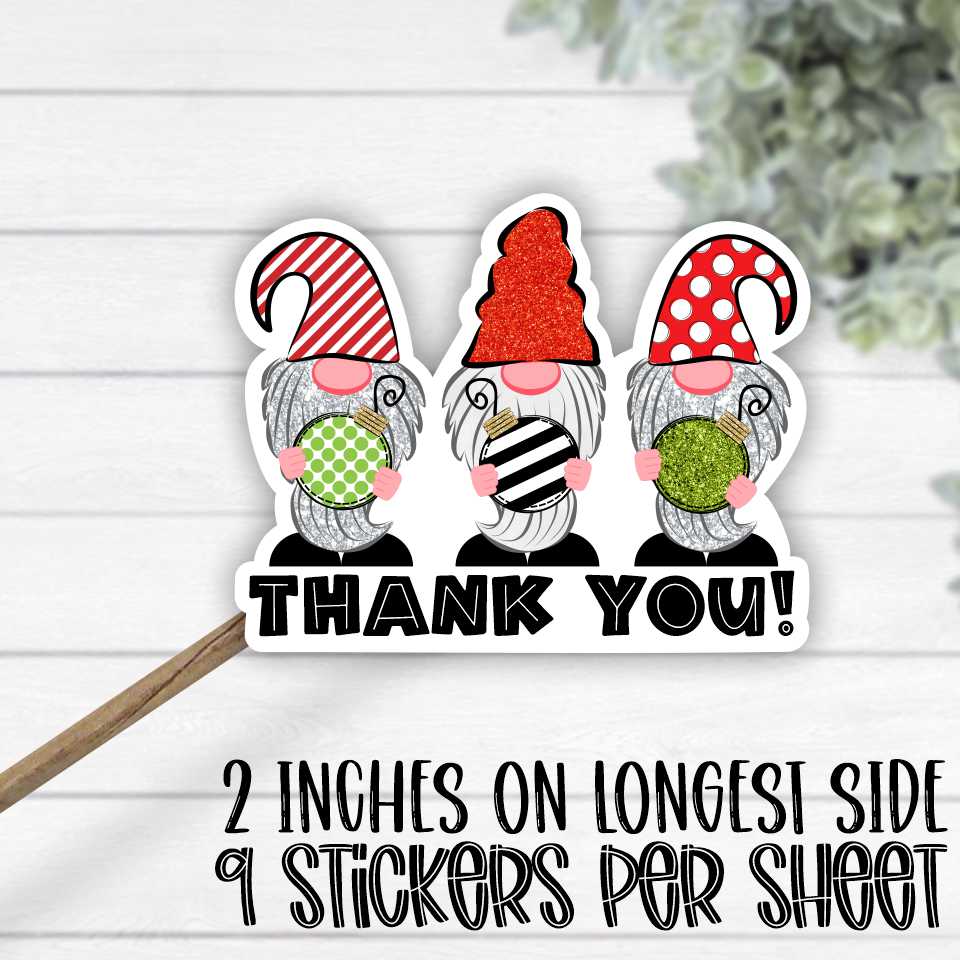 *STICKER SHEET* Christmas ball gnomes Thank You