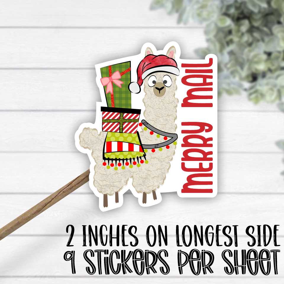 *STICKER SHEET* Merry Mail llama