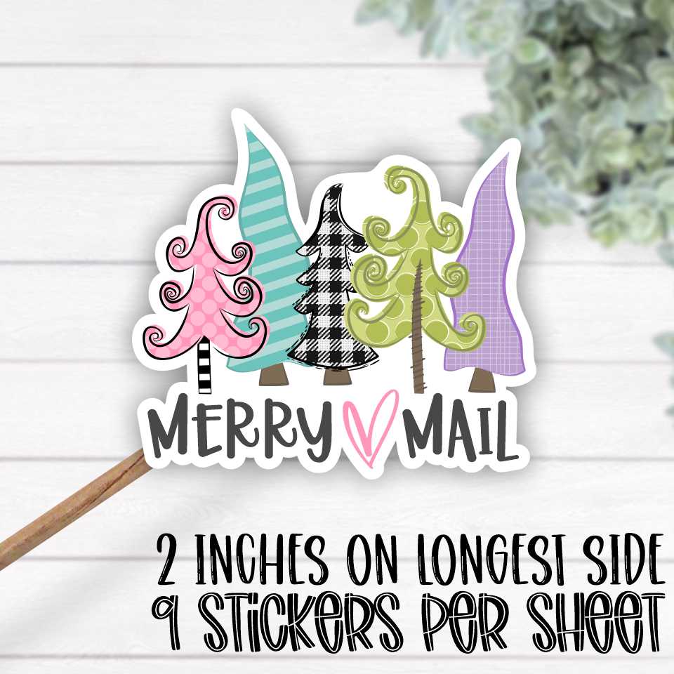 *STICKER SHEET* Merry Mail pastel Christmas trees