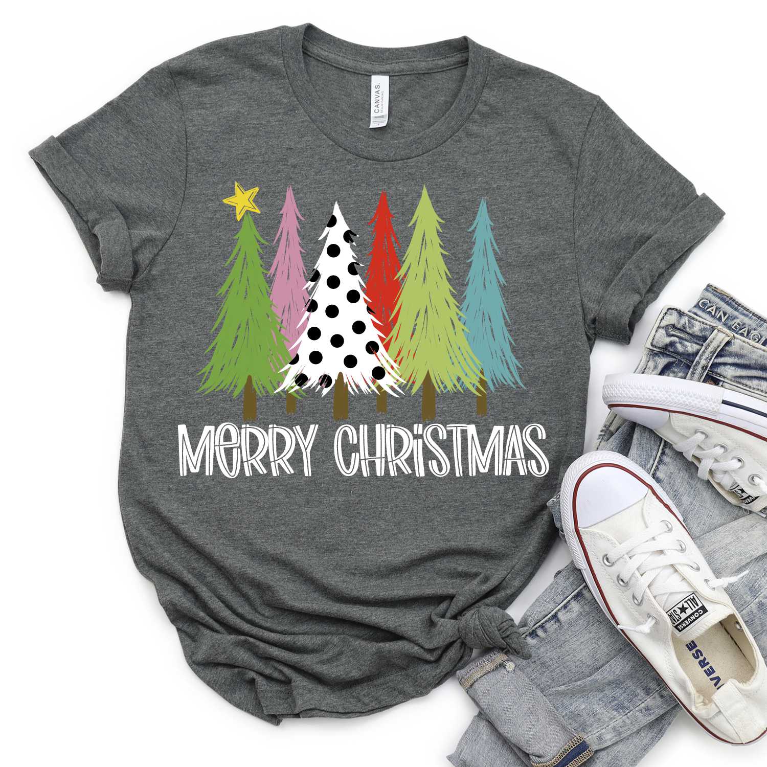 Merry Christmas polka dot tree ADULT Screen Print High heat SOFT INK ...