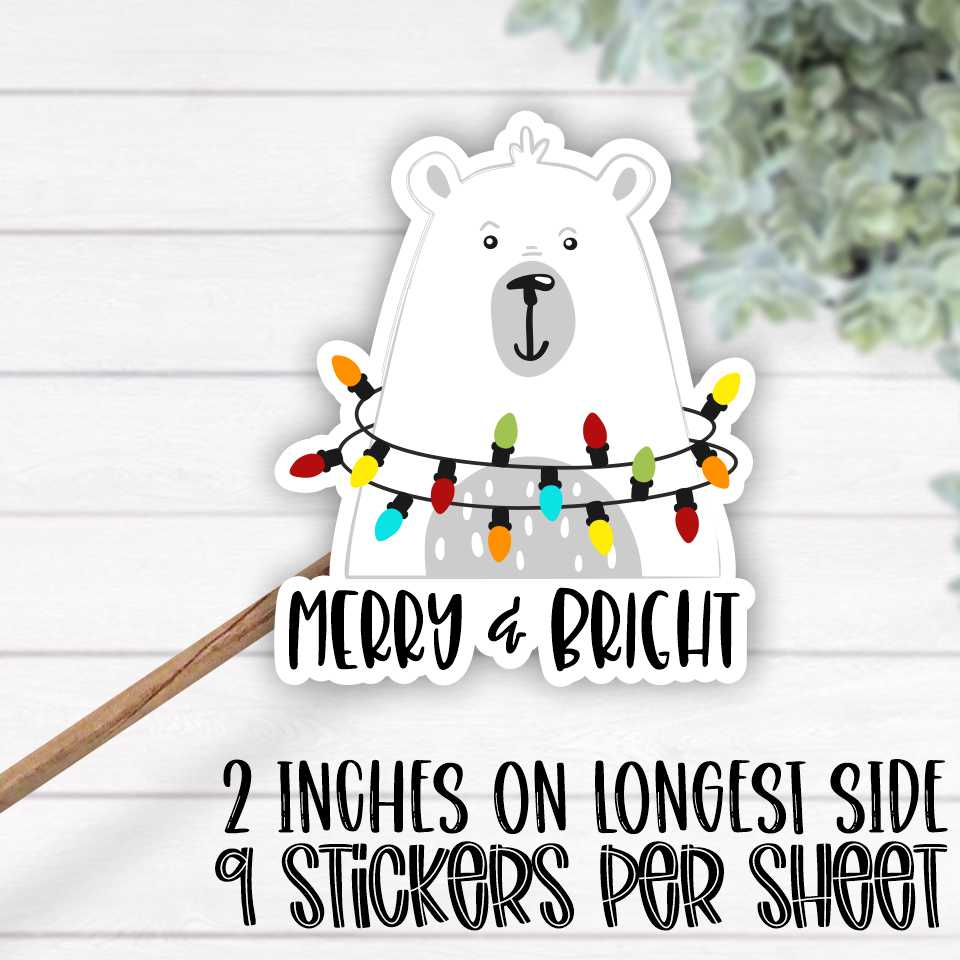 *STICKER SHEET* Merry & Bright bear with lights