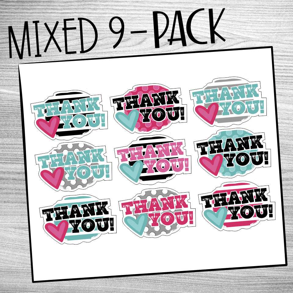 *STICKER SHEET* Thank you mixed turquoise hot pink black