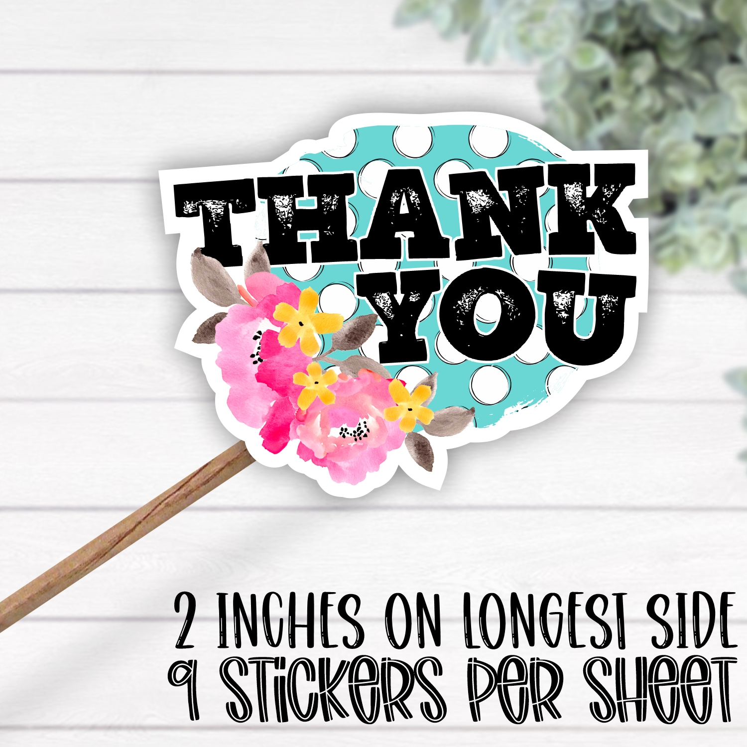 *STICKER SHEET* Thank you flowers black on turquoise dot