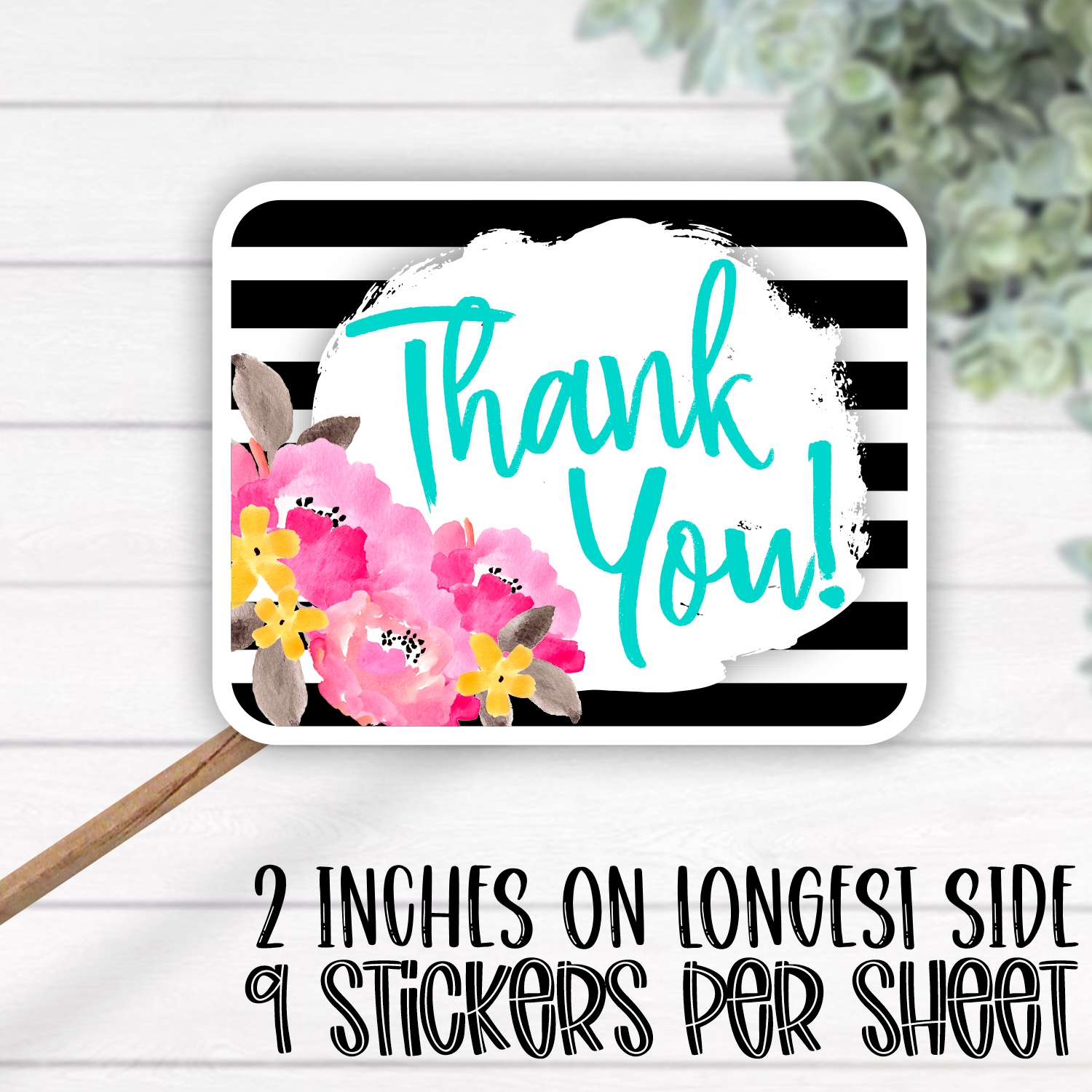 *STICKER SHEET* Thank you flowers black stripe rectangle