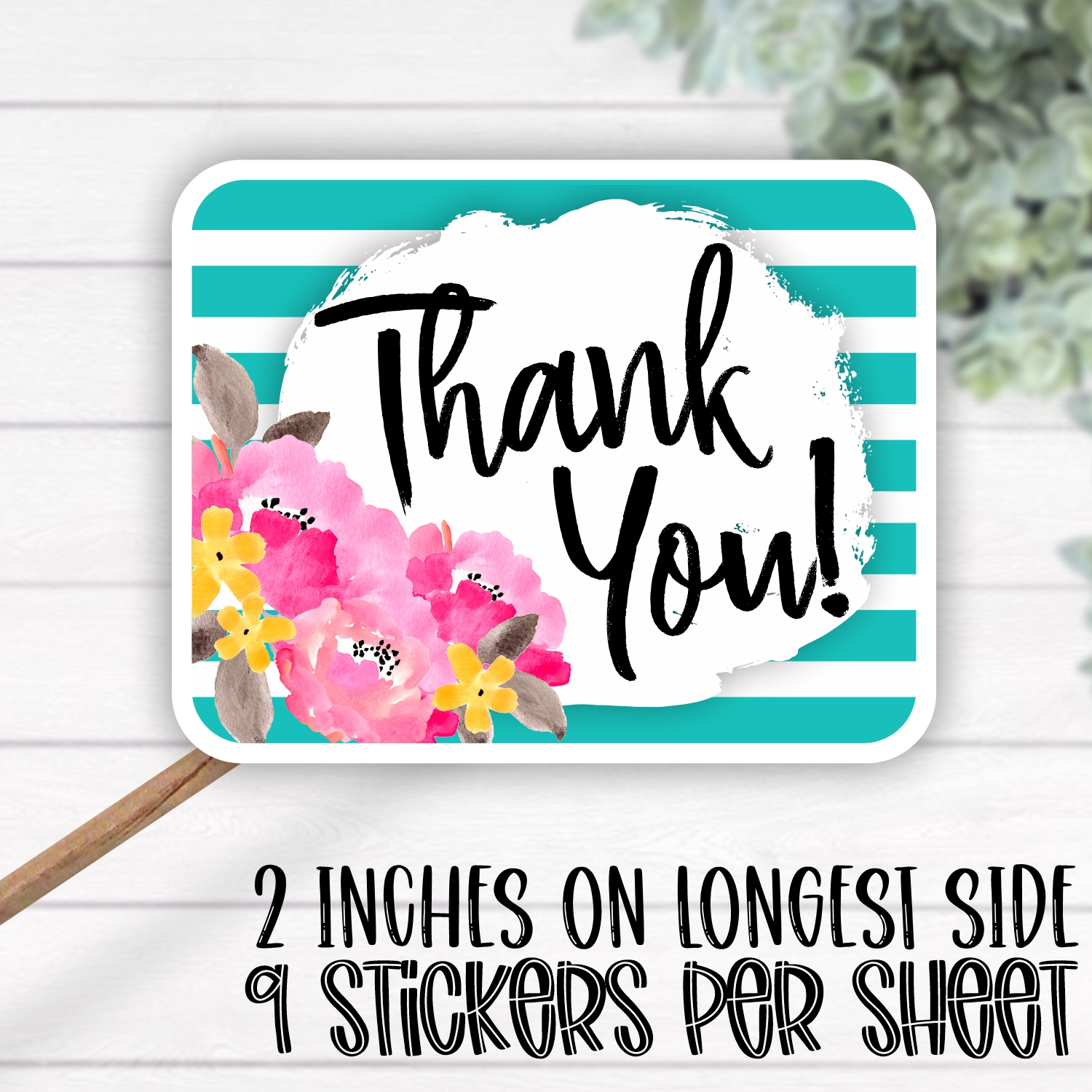 *STICKER SHEET* Thank you flowers turquoise stripe rectangle
