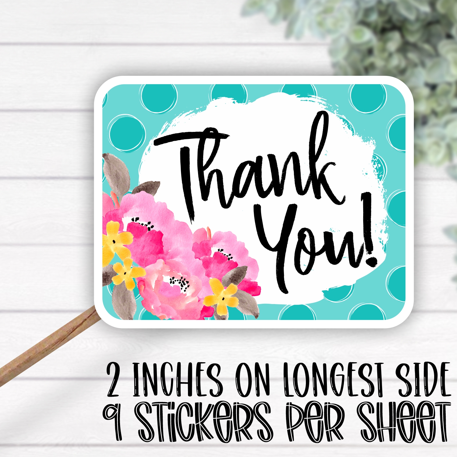 *STICKER SHEET* Thank you flowers turquoise DOTS rectangle