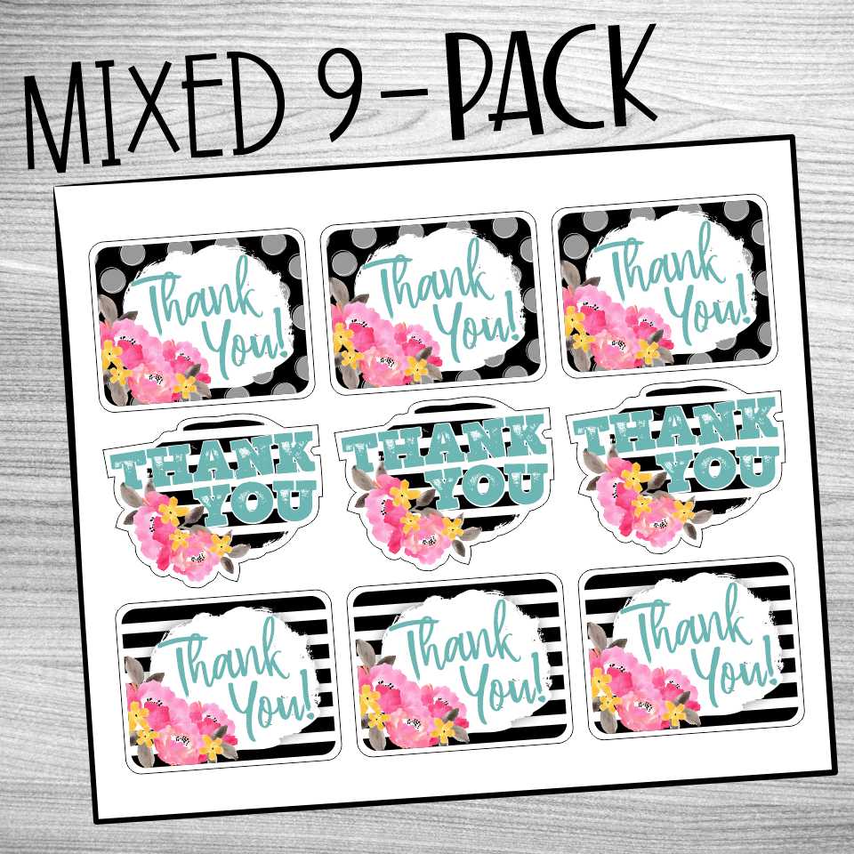 *STICKER SHEET* MIXED Thank you flowers Turquoise on BLACK