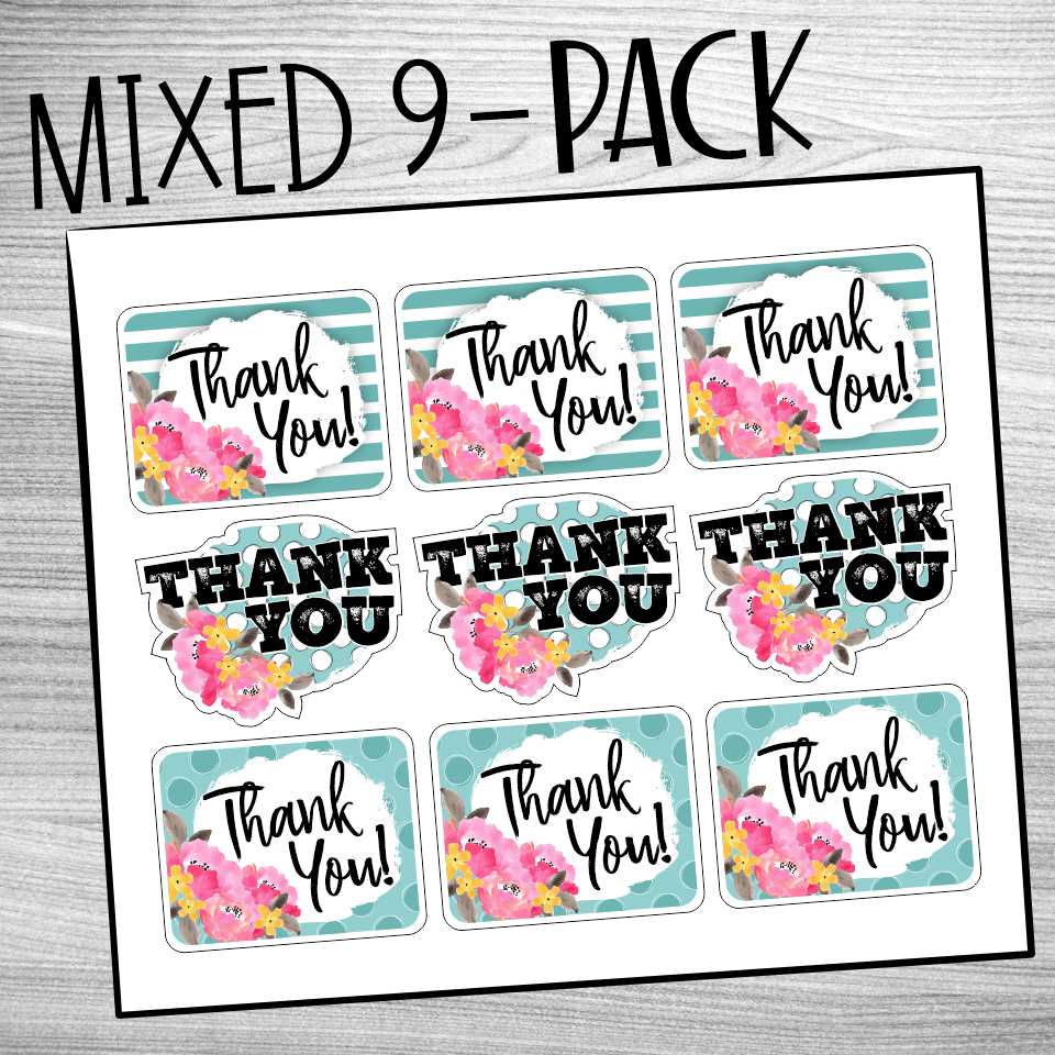 *STICKER SHEET* MIXED Thank you flowers Black on TURQUOISE