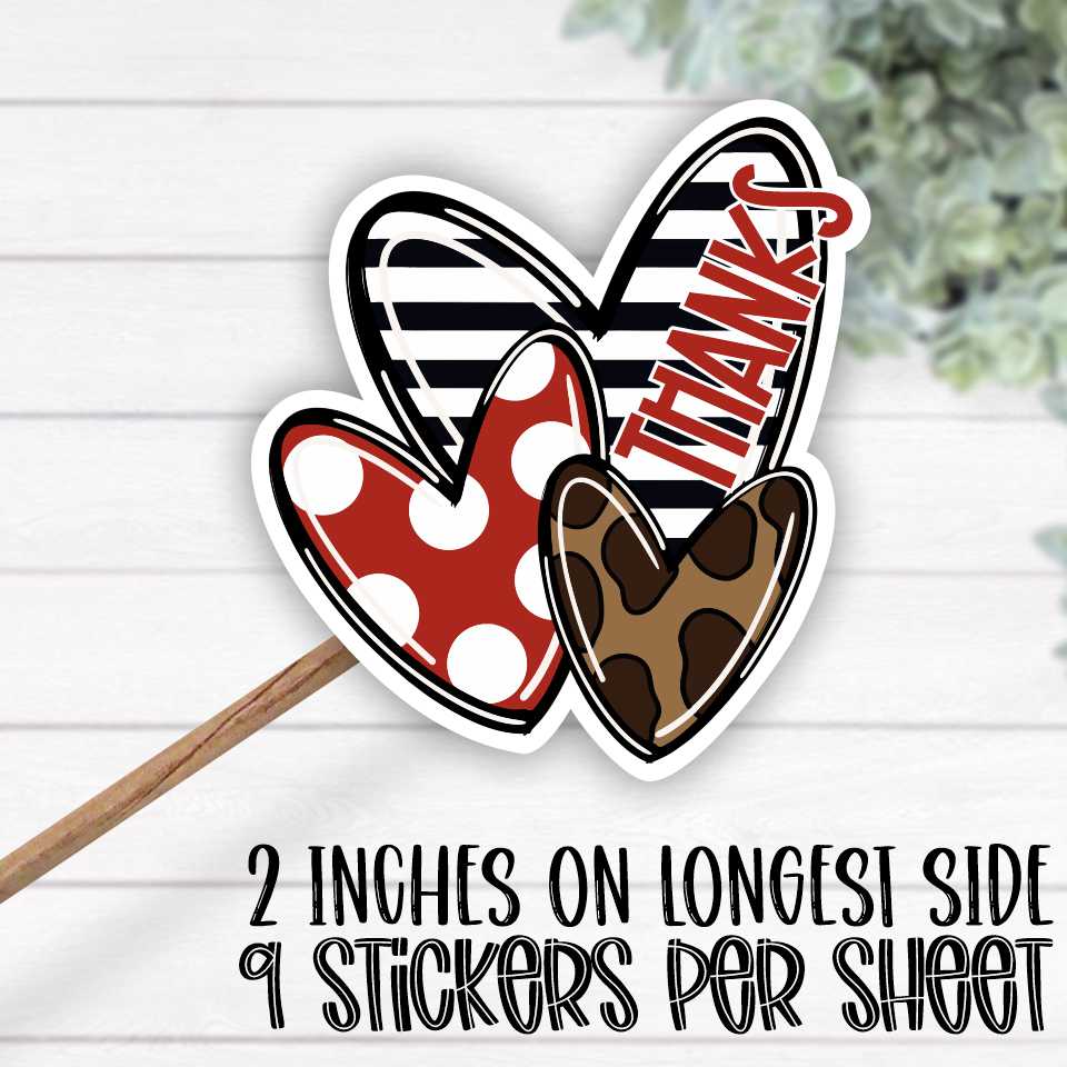 *STICKER SHEET* Thanks leopard red heart trio
