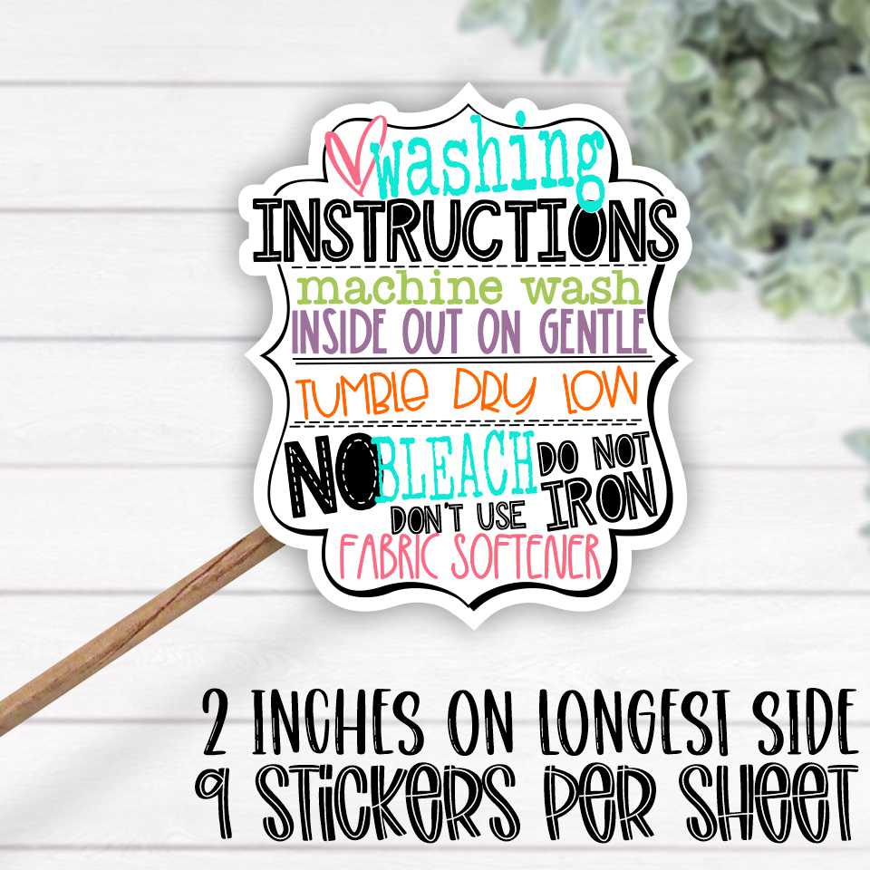 *STICKER SHEET* Washing Instructions frame multi color