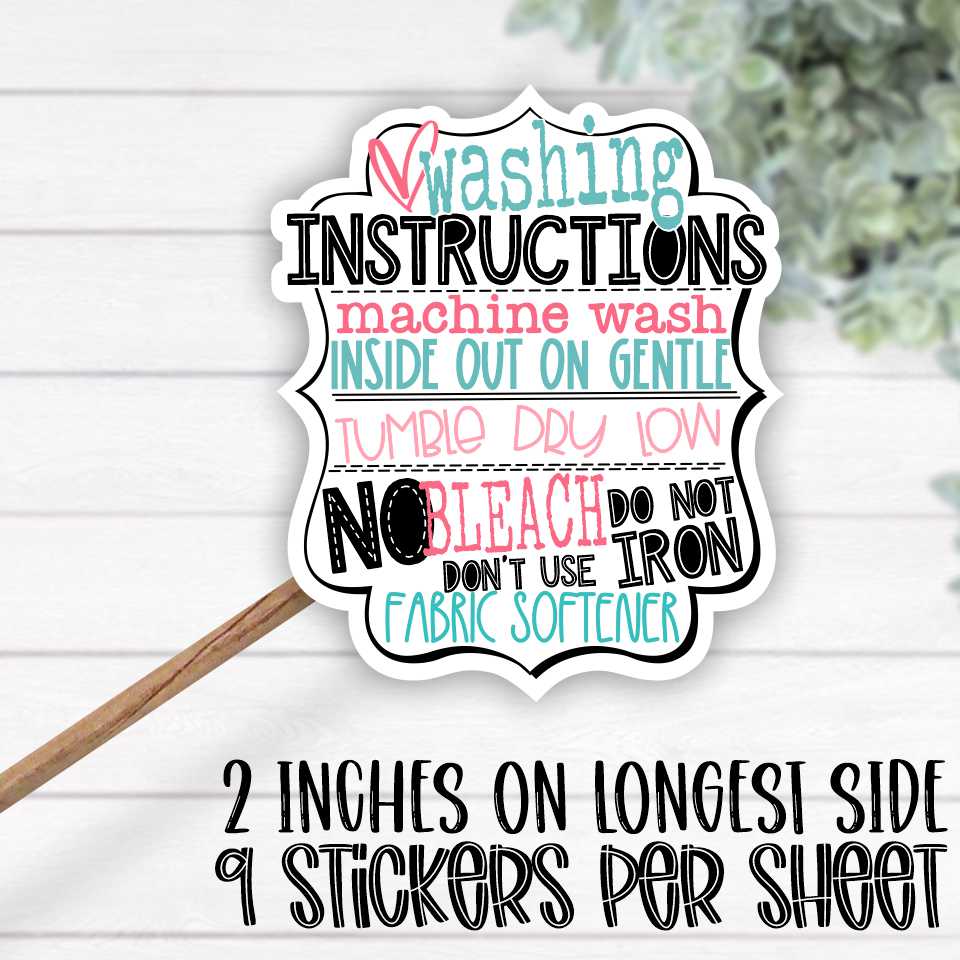 *STICKER SHEET* Washing Instructions frame Pink turquoise