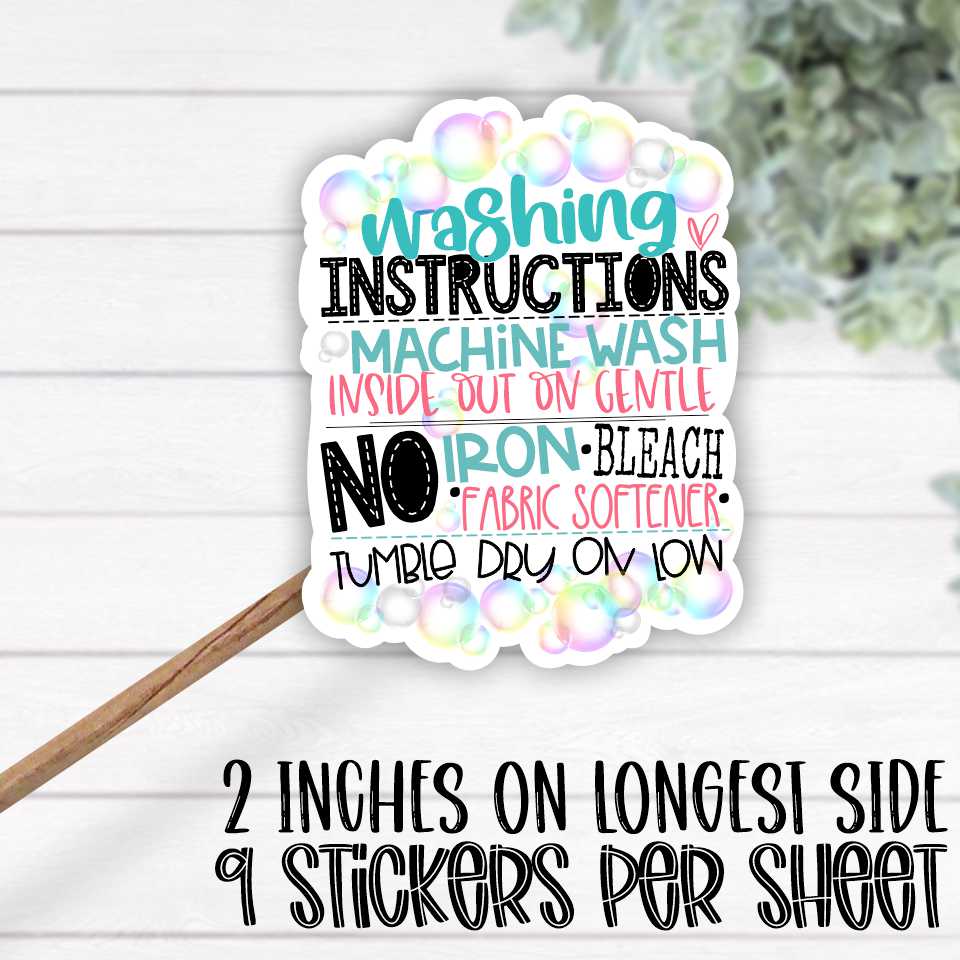 *STICKER SHEET* Washing Instructions bubbles