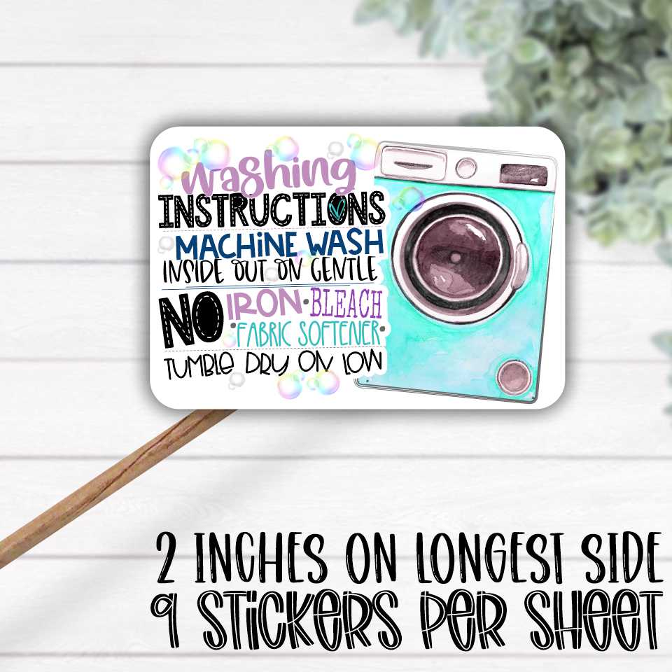 *STICKER SHEET* Washing Instructions rectangle