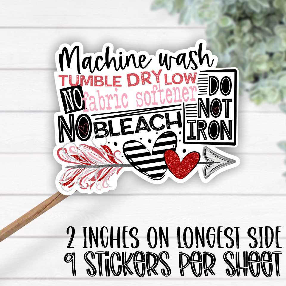 *STICKER SHEET* Washing Instructions heart arrow