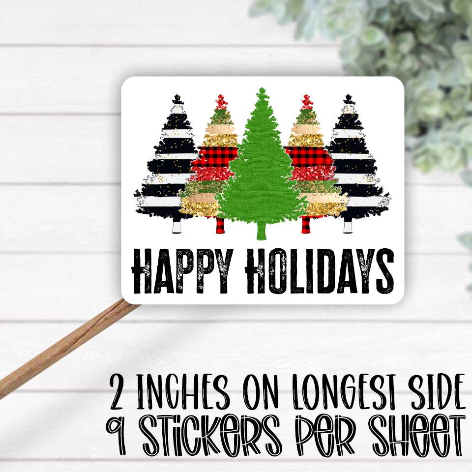 *STICKER SHEET* Happy Holiday multi plaid red trees
