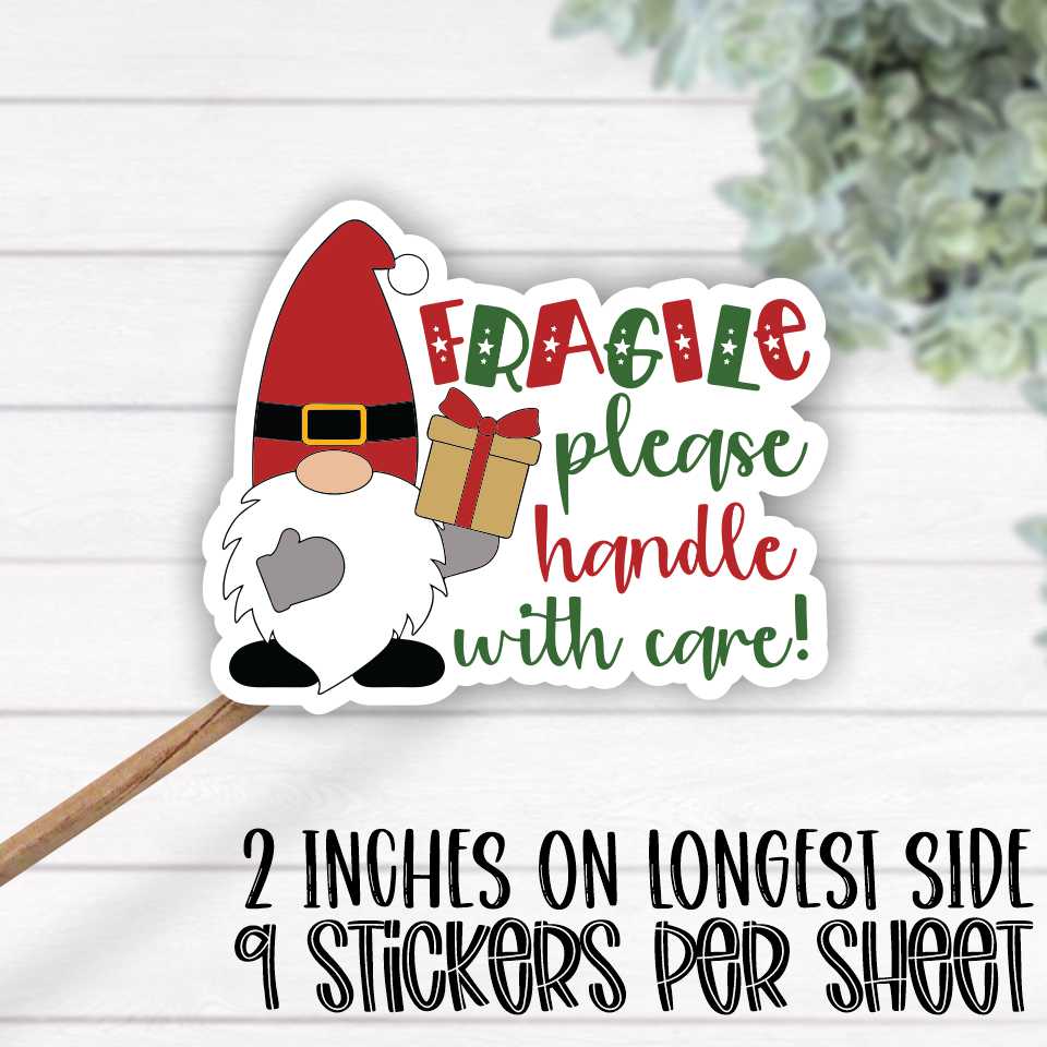 *STICKER SHEET* Gnome Fragile handle with care