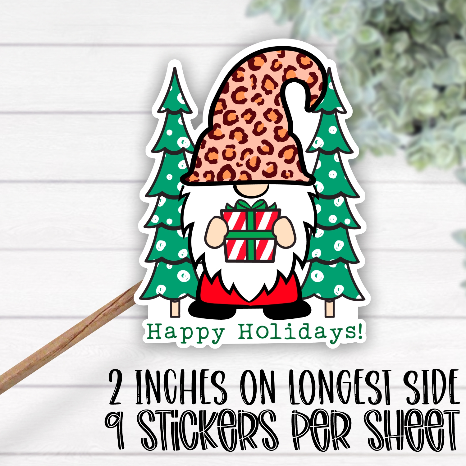 *STICKER SHEET* Happy Holidays santa gnome leopard hat