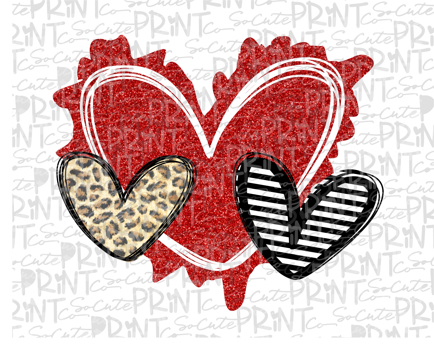 Messy heart trio red glitter *Printable PNG* – socuteappliques.net