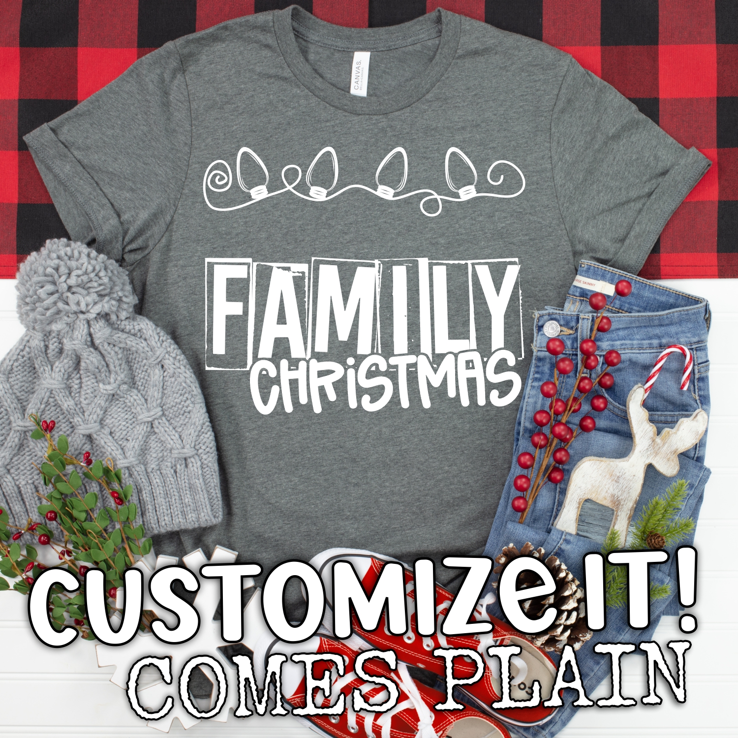 Family Christmas lights CUSTOMIZE IT ADULT screen print