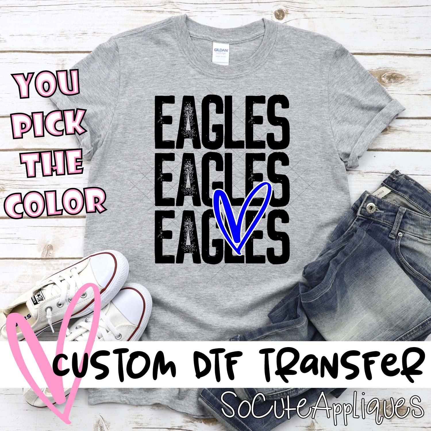 CUSTOM  Eagles stacked with heart *DTF* Transfer