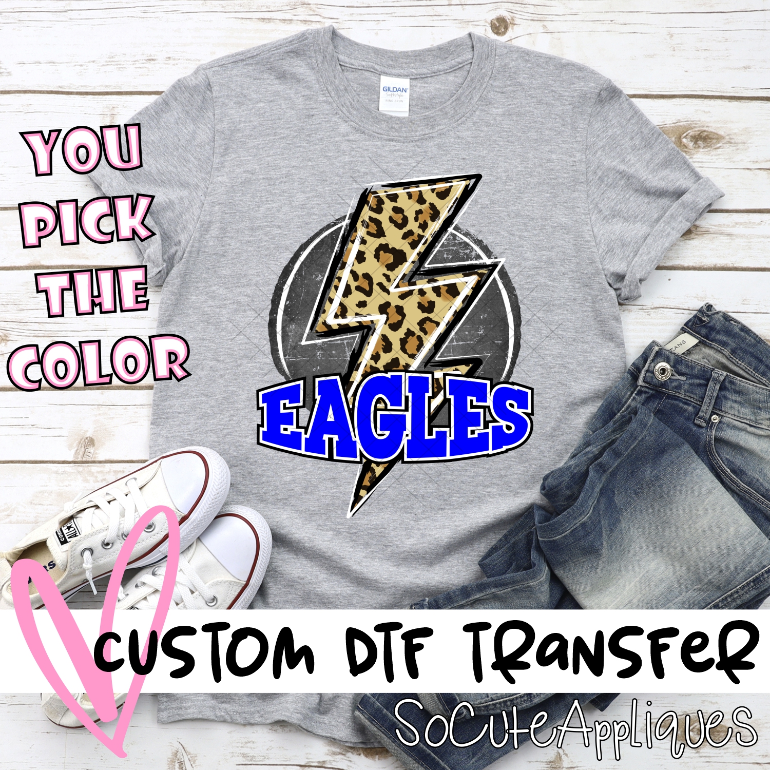 CUSTOM  Eagles circle with leopard lightning bolt *DTF* Transfer