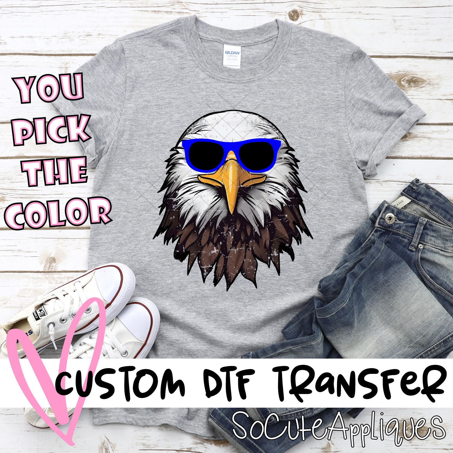 CUSTOM  Eagle head with sunglasses *DTF* Transfer