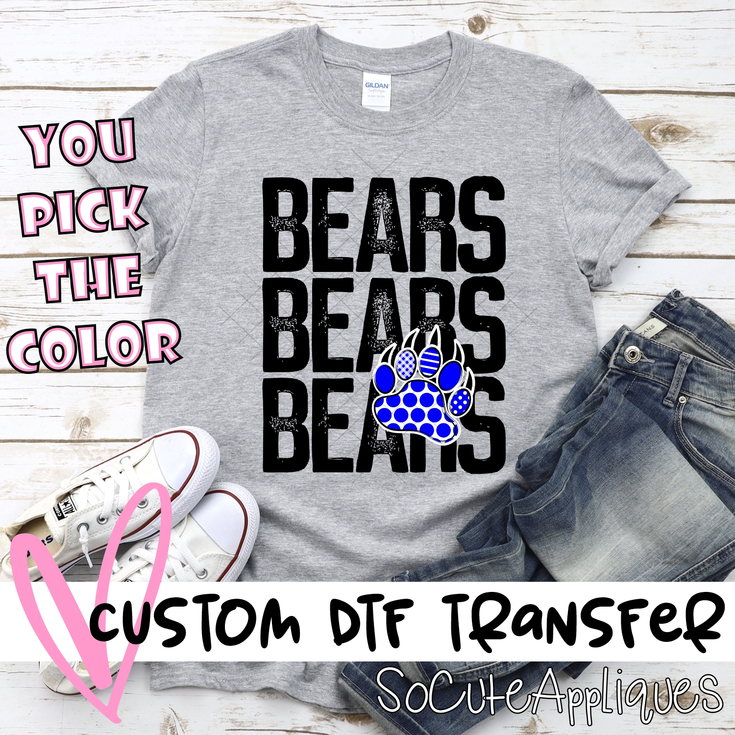 CUSTOM  Bears stacked with pawprint *DTF* Transfer